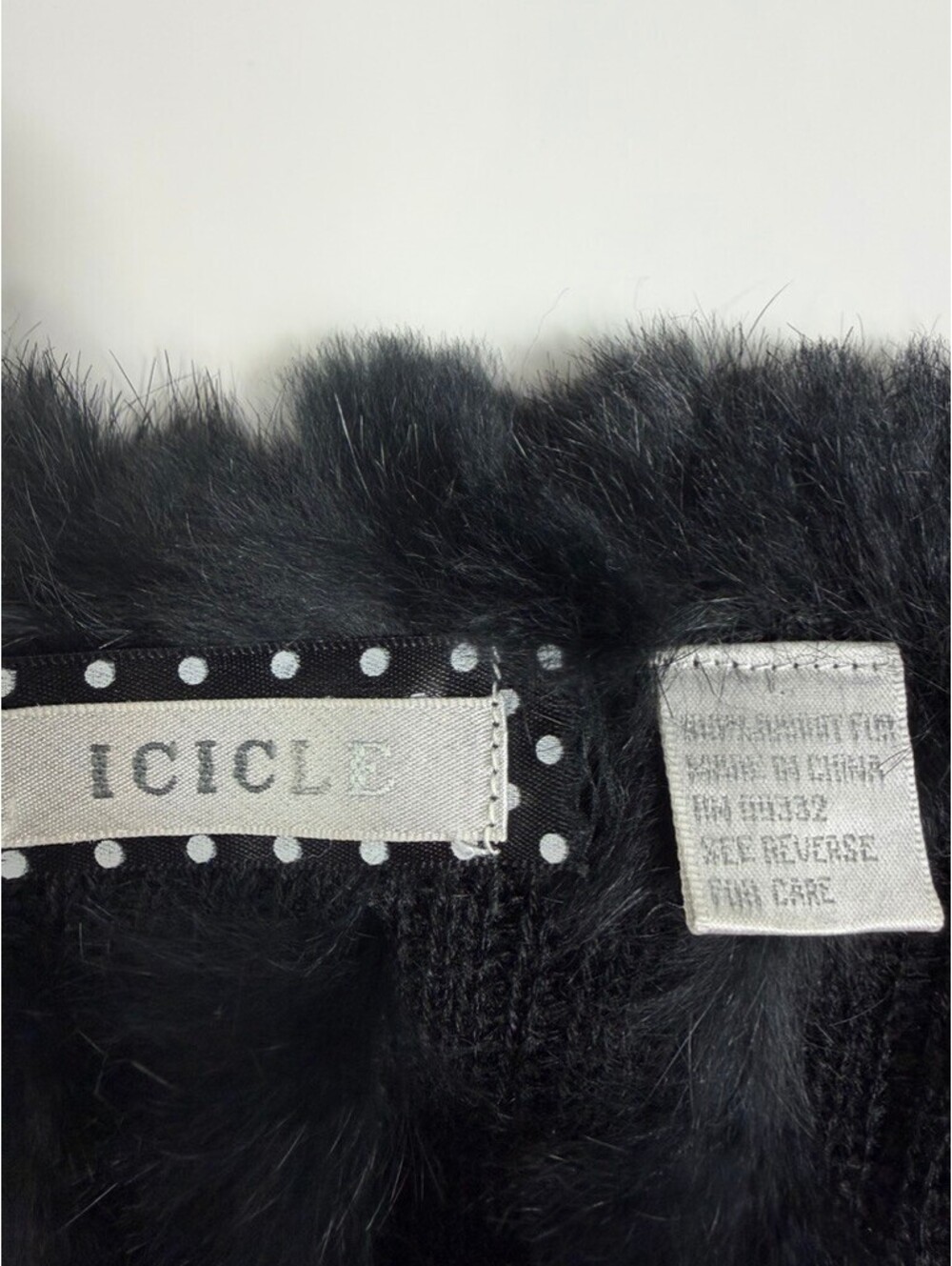 Black Icicle Cropped Rabbit Fur Jacket with jewel accent trim - Picture 6 of 7